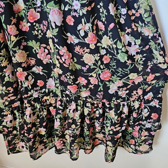 EUC FOREVER 21 FLORAL SPAGHETTI STRAP MIDI DRESS RUCHED RUFFLED SIZE LARGE - Picture 5 of 14